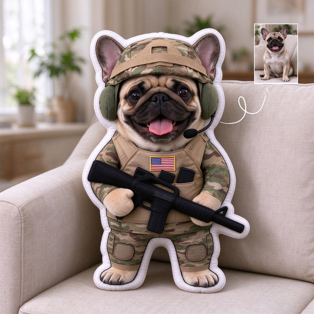 Personalized Pet Portrait Military-Uniform-Shaped Throw Pillow