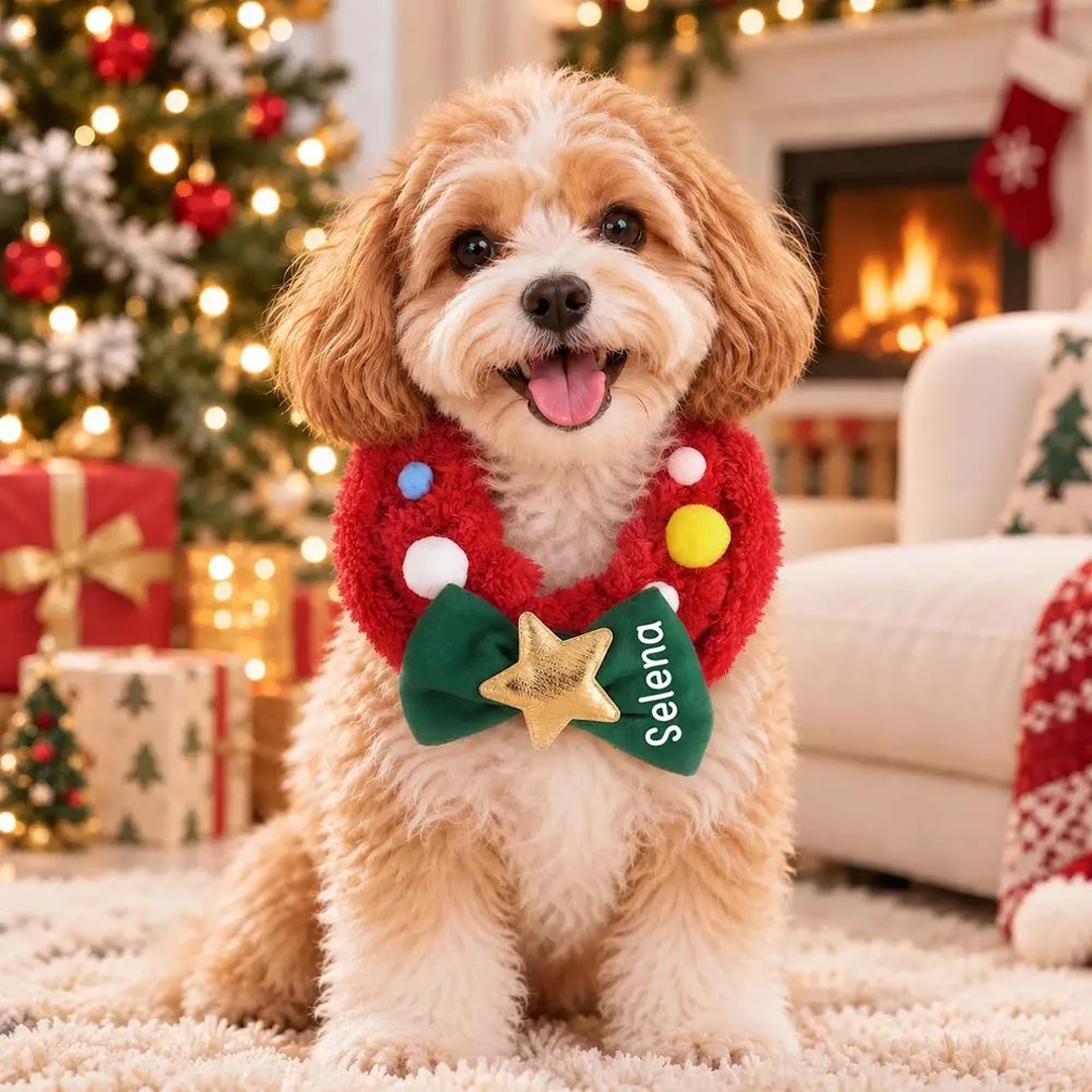 Personalized Christmas Wreath Pet Collar Scarf