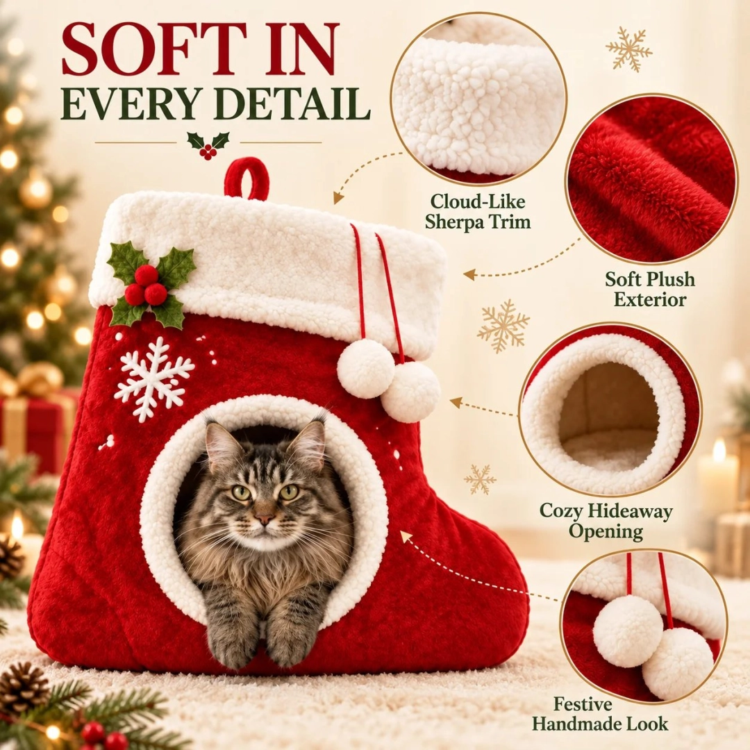 Christmas Stocking Cat Cave Bed