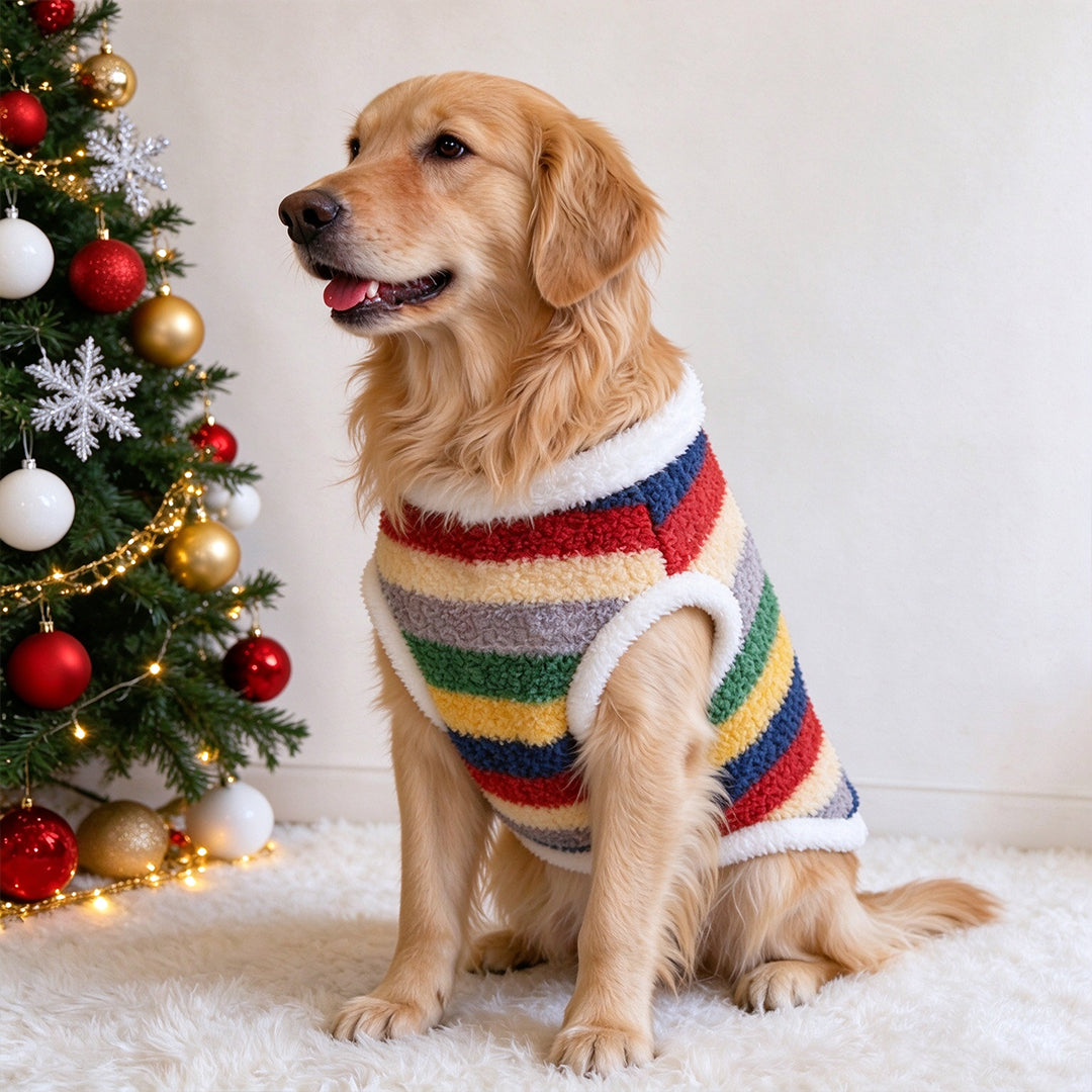 Fleece-Lined Rainbow Knitted Cotton Sweater for Dogs and Cats