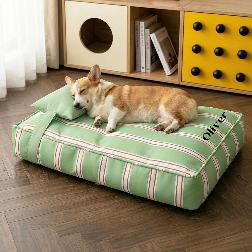 Personalized Striped Pet Bed with Pillow