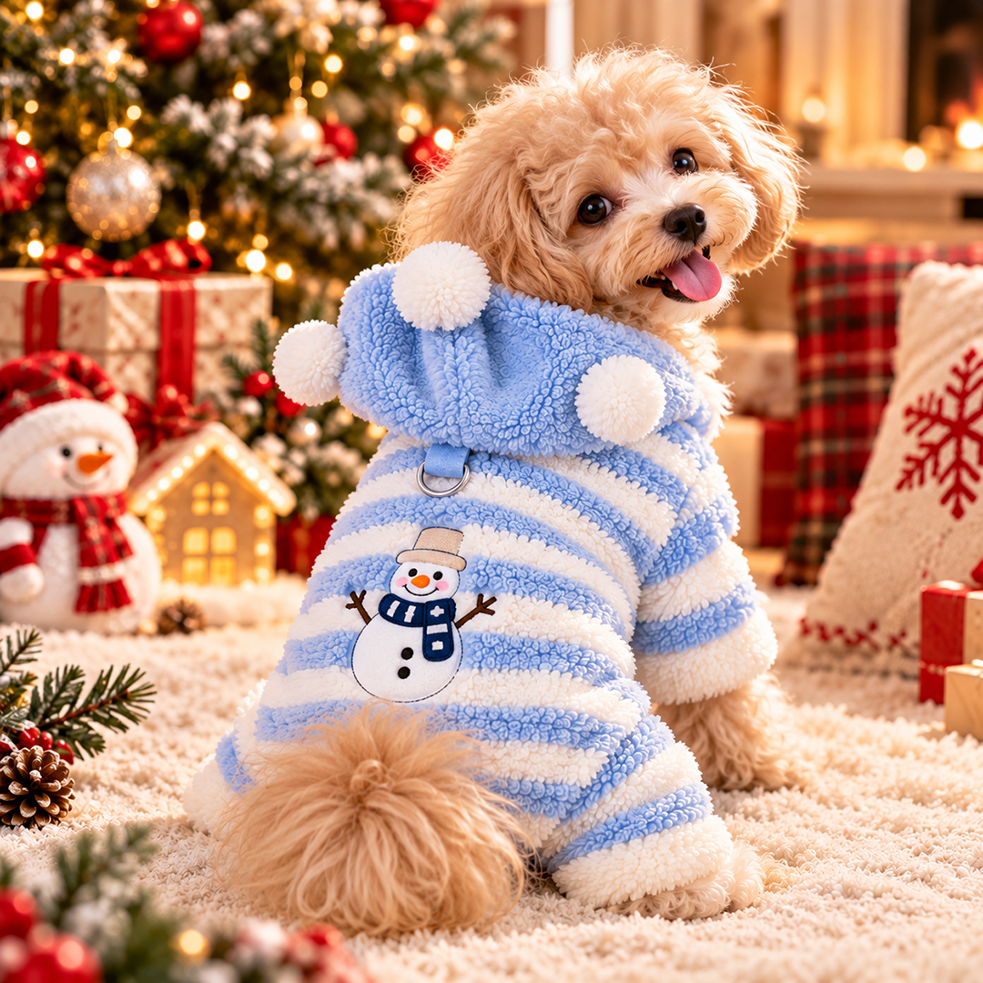 Cozy Fleece Striped Four-Legged Jumpsuit with Hood for Small Dogs & Cats