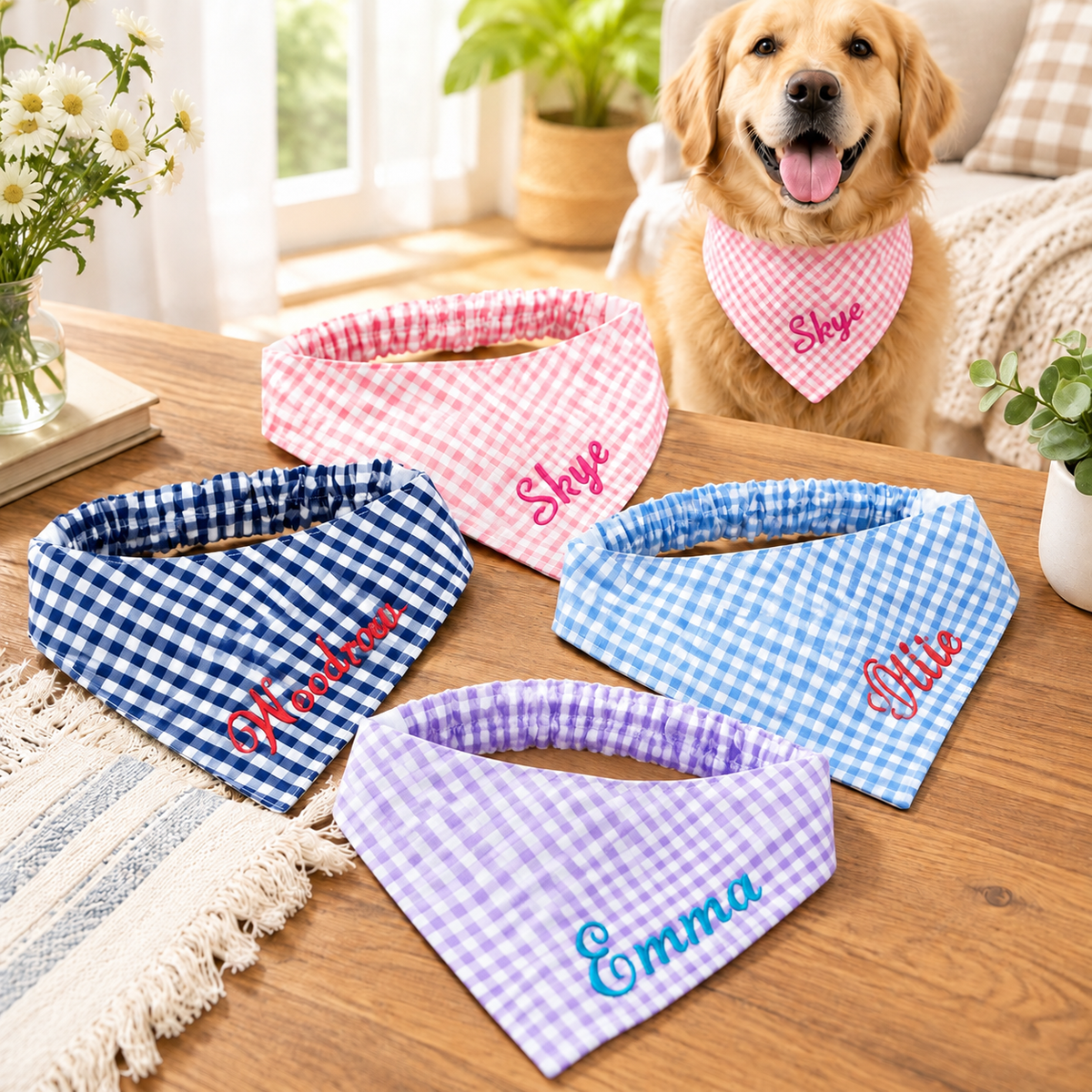 Personalized Embroidered Name Plaid Dog & Cat Bandana