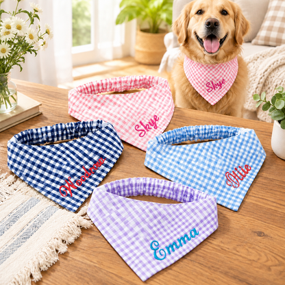 Personalized Embroidered Name Plaid Dog & Cat Bandana
