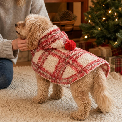 Personalized Plaid Christmas Pet Cape with Pompom