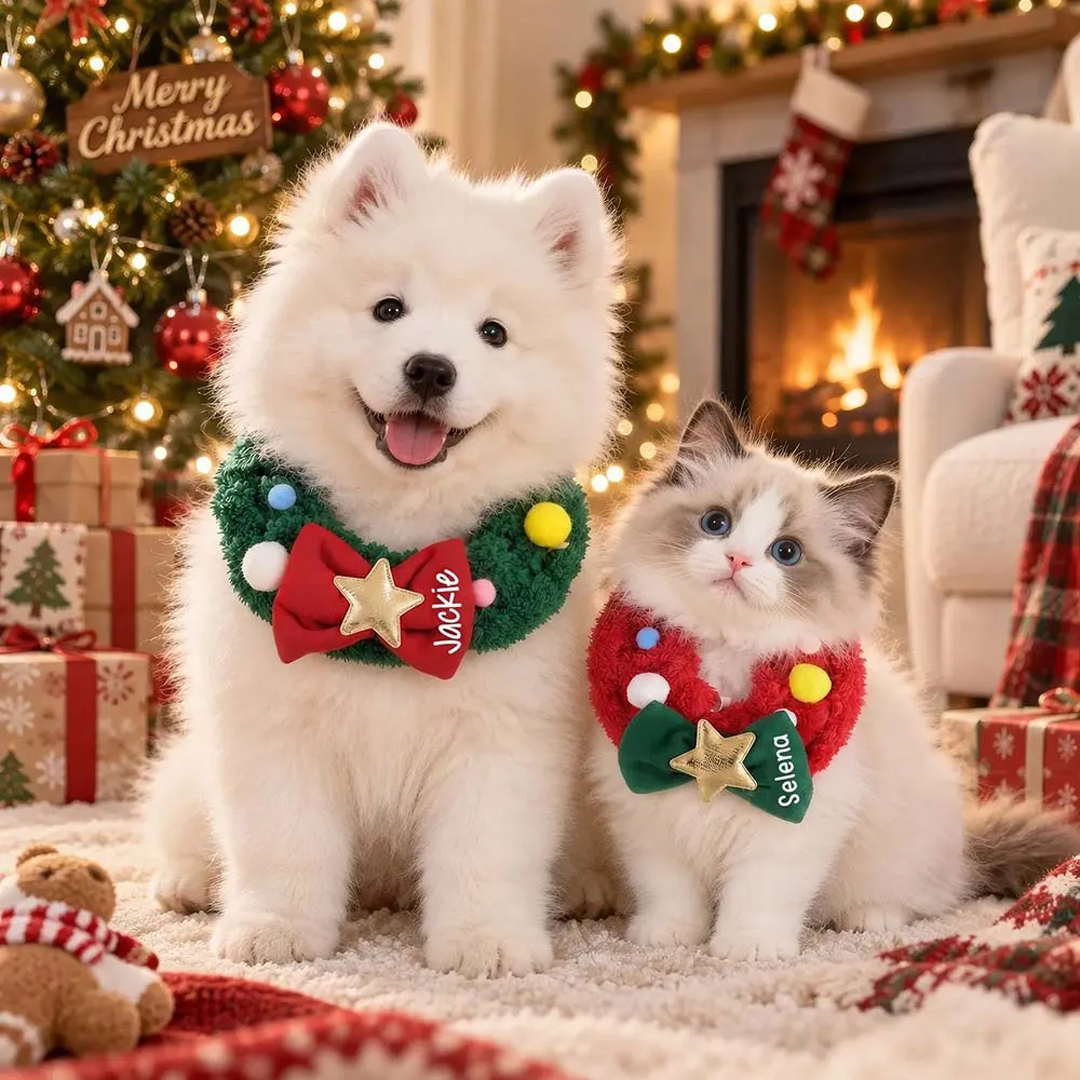Personalized Christmas Wreath Pet Collar Scarf
