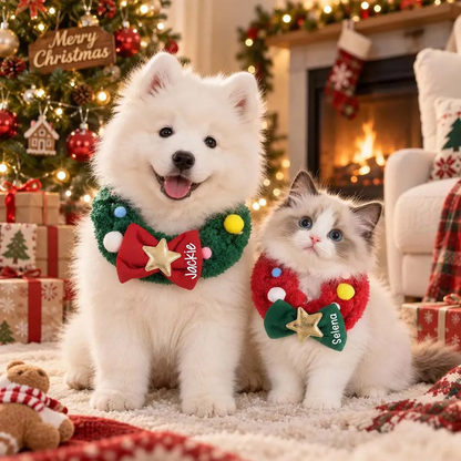 Personalized Christmas Wreath Pet Collar Scarf