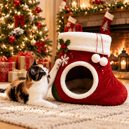 Christmas Stocking Cat Cave Bed