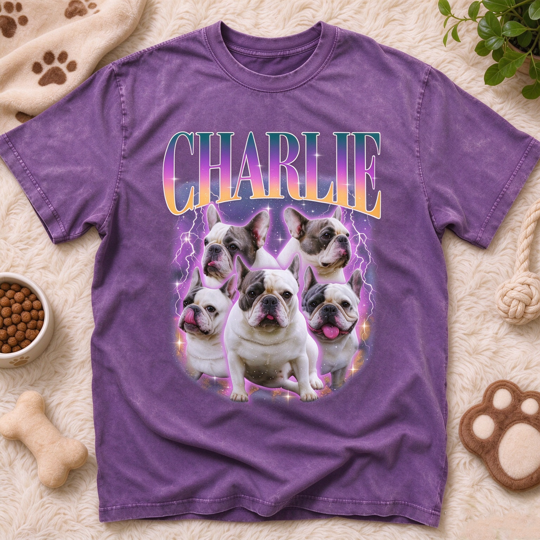 Custom Lightning Pet Portrait Washed T-Shirt