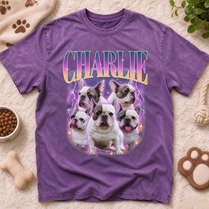 Custom Lightning Pet Portrait Washed T-Shirt