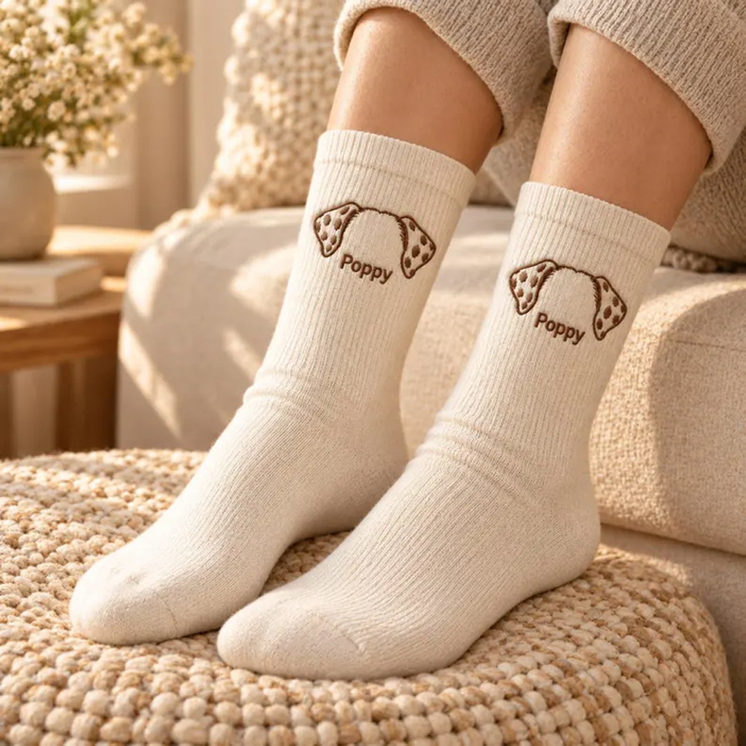 Personalized Dog Ear Embroidered Crew Socks