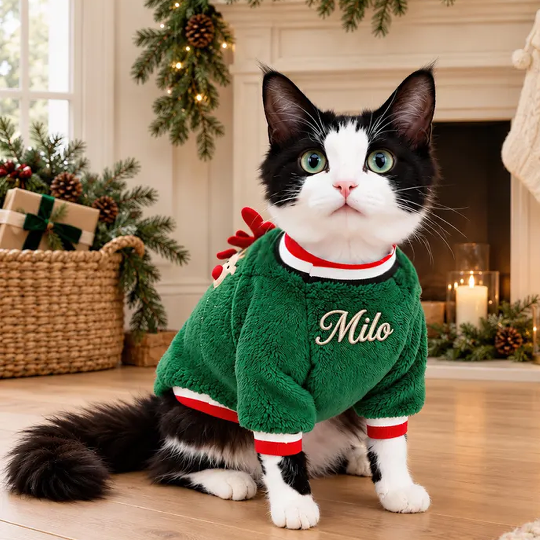Personalized Fuzzy Reindeer Christmas Pet Sweater