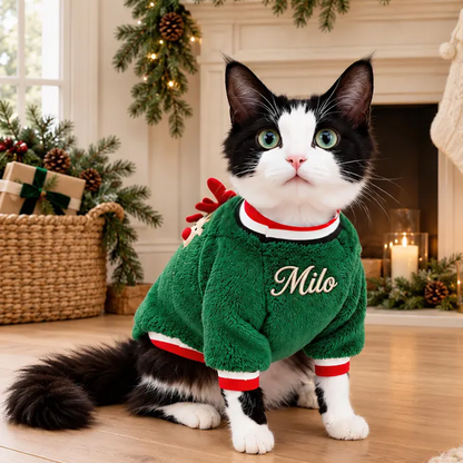 Personalized Fuzzy Reindeer Christmas Pet Sweater