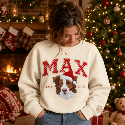 Custom Polka-Dot Varsity Pet Portrait Christmas Sweatshirt
