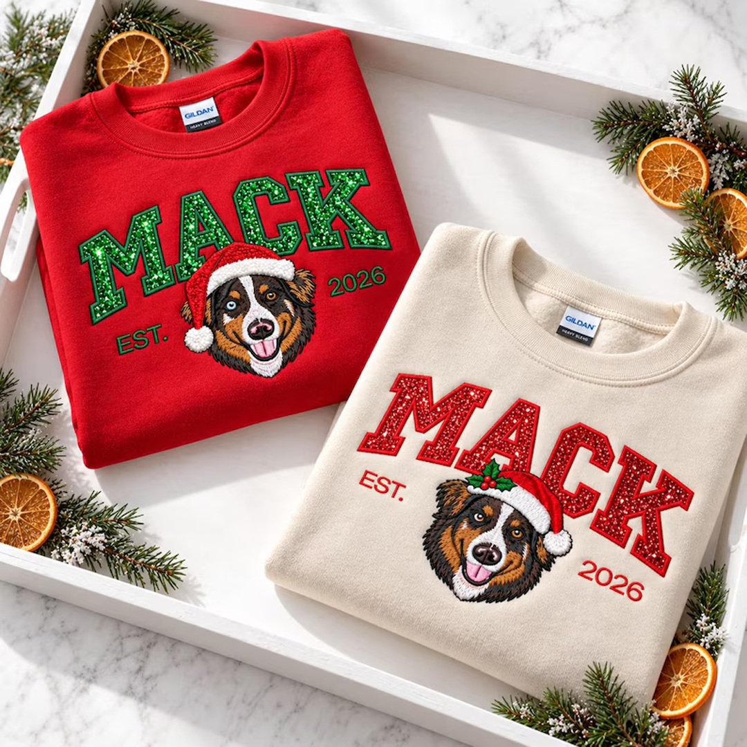 Custom Tinsel Name Pet Portrait Christmas Sweatshirt