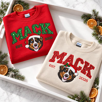 Custom Tinsel Name Pet Portrait Christmas Sweatshirt