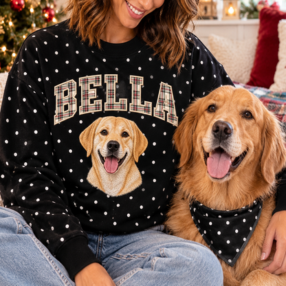 Custom Polka-Dot Plaid Varsity Pet Portrait Sweatshirt