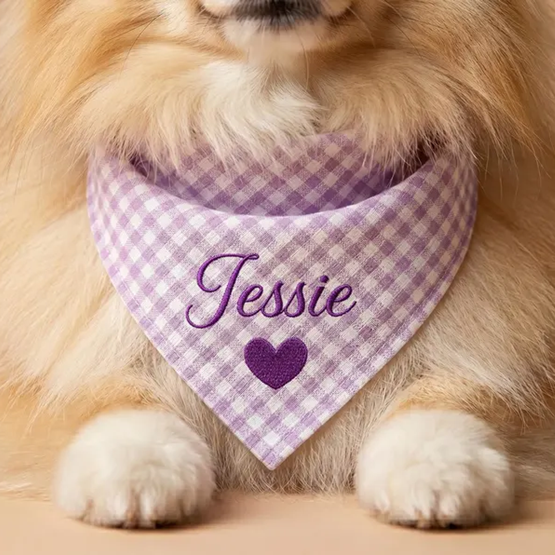 Personalized Embroidered Gingham Pet Bandana