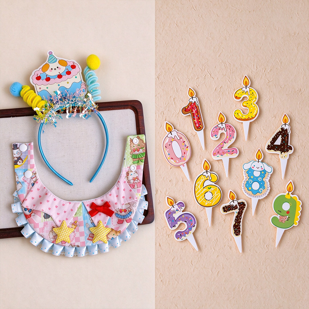 Birthday Cake Headband & Bandana Set for Pets
