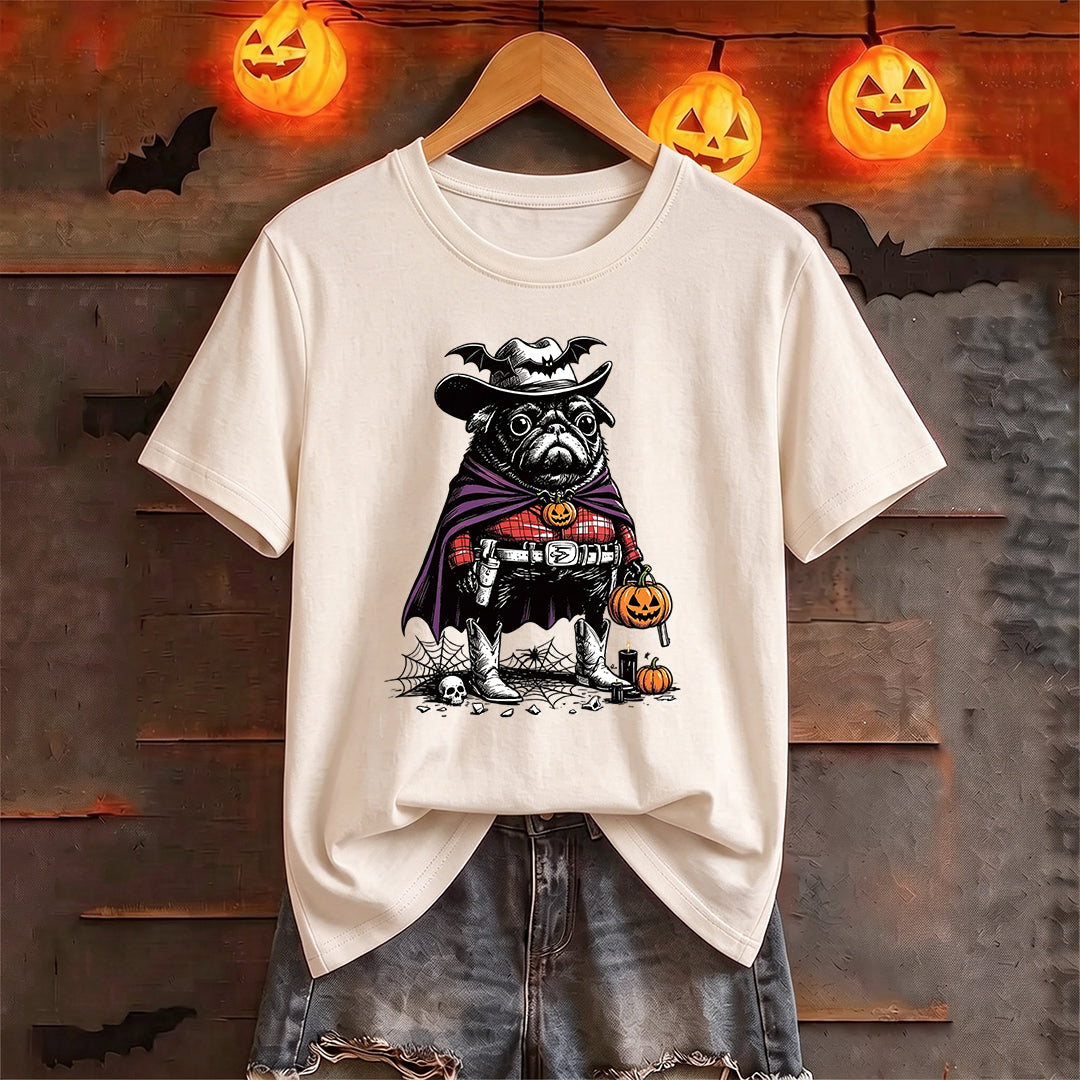Puptailor Personalized Halloween Cowboy Pug Graphic T‑Shirt