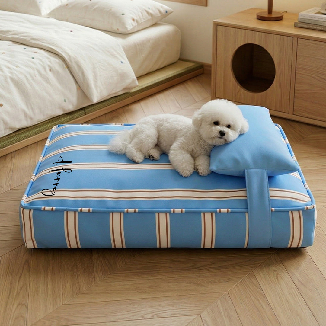 Personalized Striped Pet Bed with Pillow