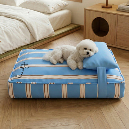 Personalized Striped Pet Bed with Pillow