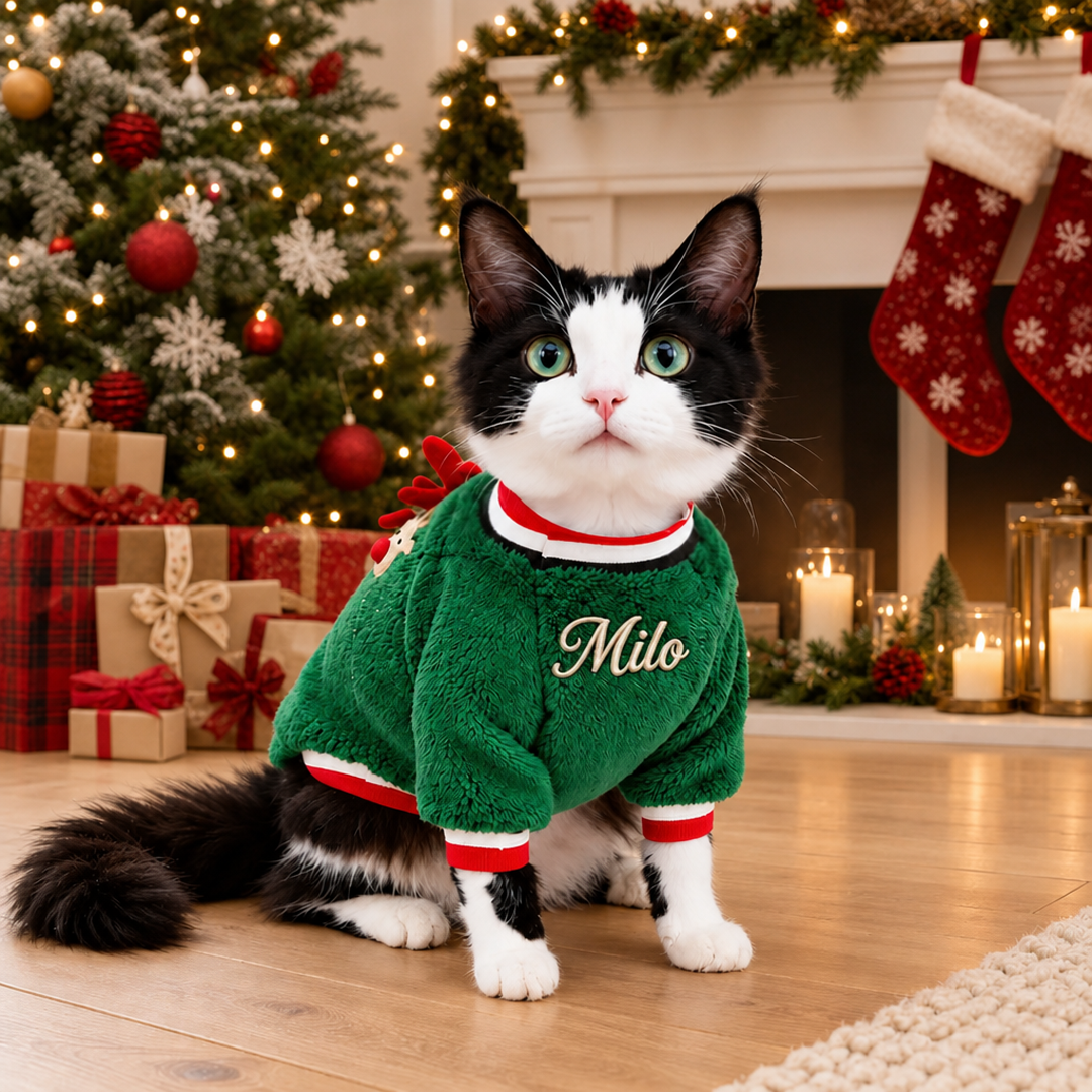 Personalized Fuzzy Reindeer Christmas Pet Sweater
