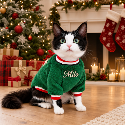 Personalized Fuzzy Reindeer Christmas Pet Sweater