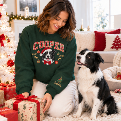 Custom Gingham Letter Pet Portrait Christmas Sweatshirt