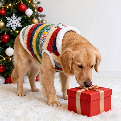 Fleece-Lined Rainbow Knitted Cotton Sweater for Dogs and Cats