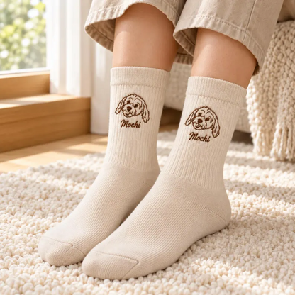 Custom Line-Art Pet Portrait Socks with Name