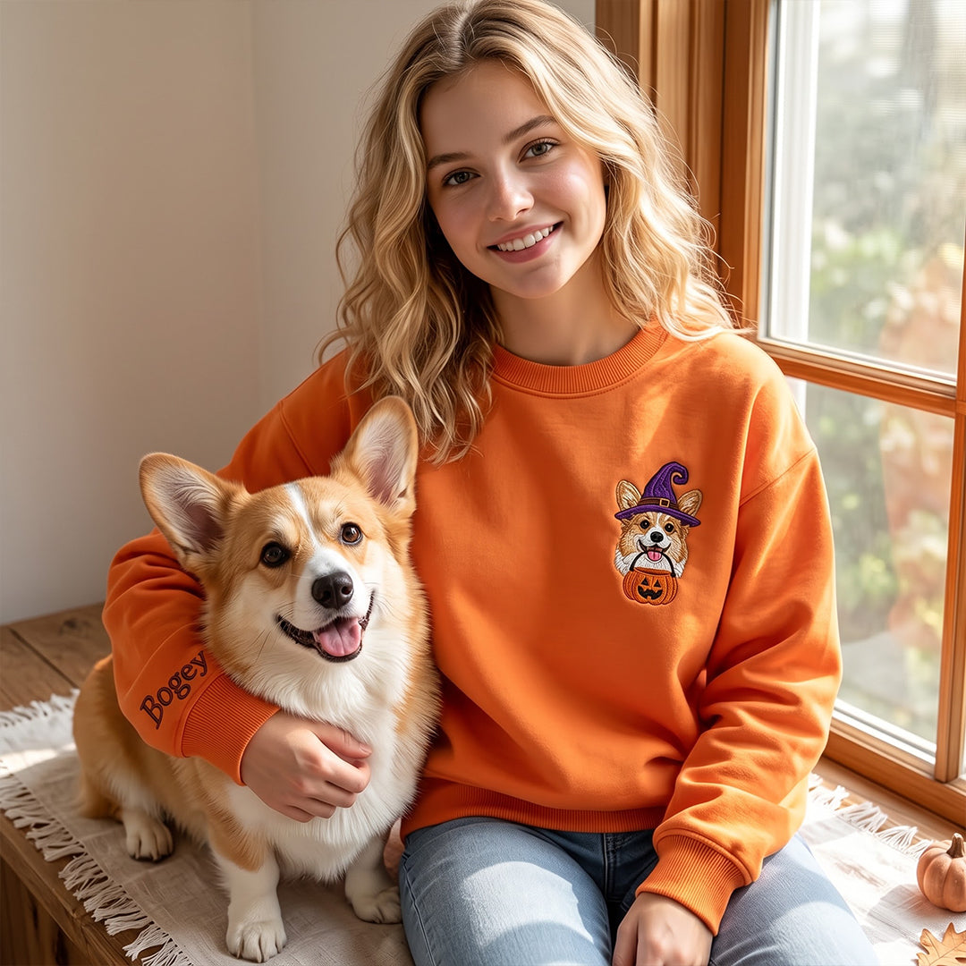 Puptailor Personalized Pet Portrait Embroidered Halloween Sweatshirt