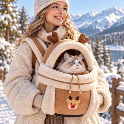 Cozy Plush Pet Carrier Backpack with Hand Warmer Pocket
