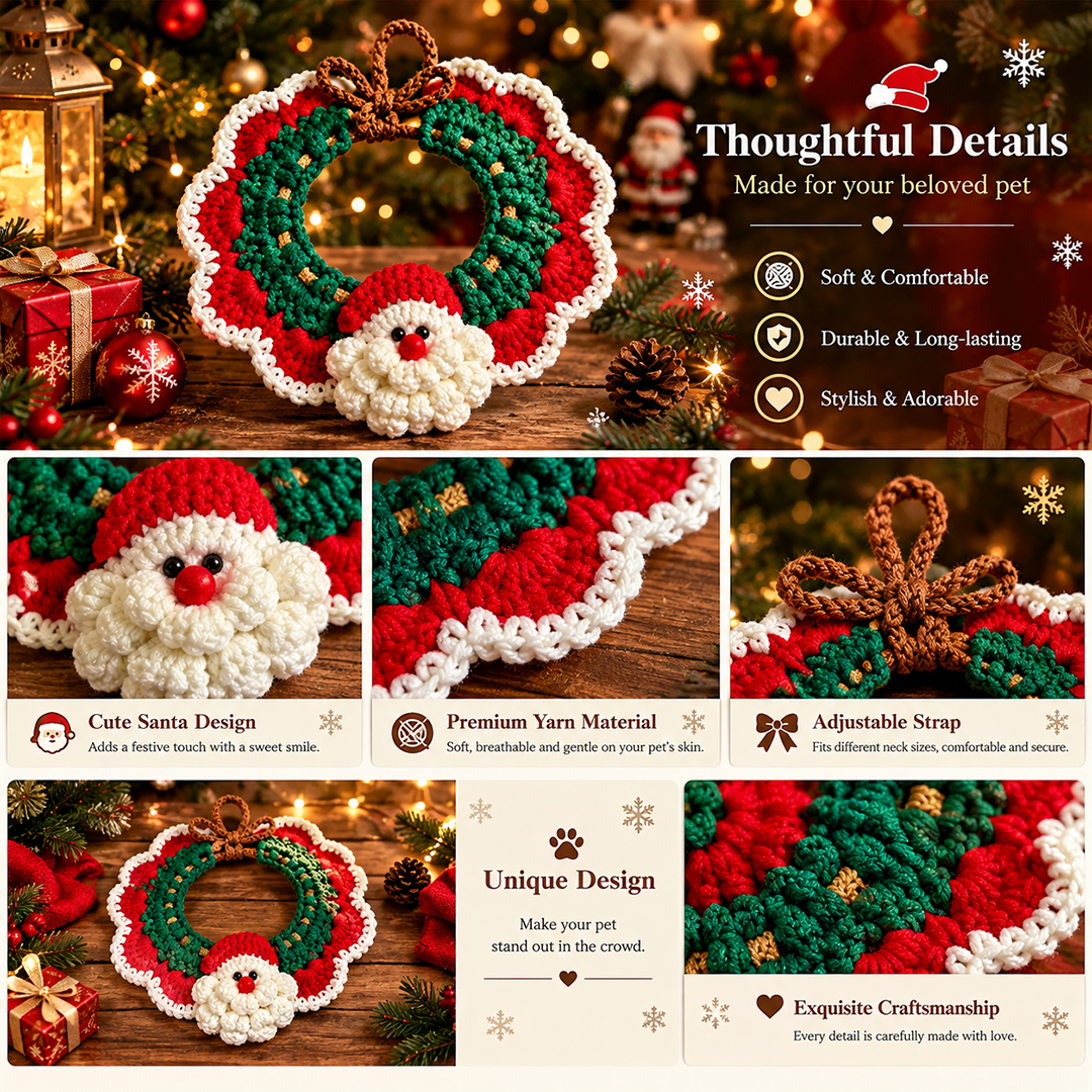 Crochet Christmas Cat Collar & Hat