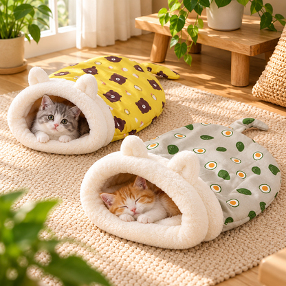 Cozy Plush Hooded Cat Bed