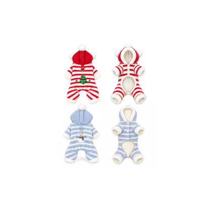 Cozy Fleece Striped Four-Legged Jumpsuit with Hood for Small Dogs & Cats