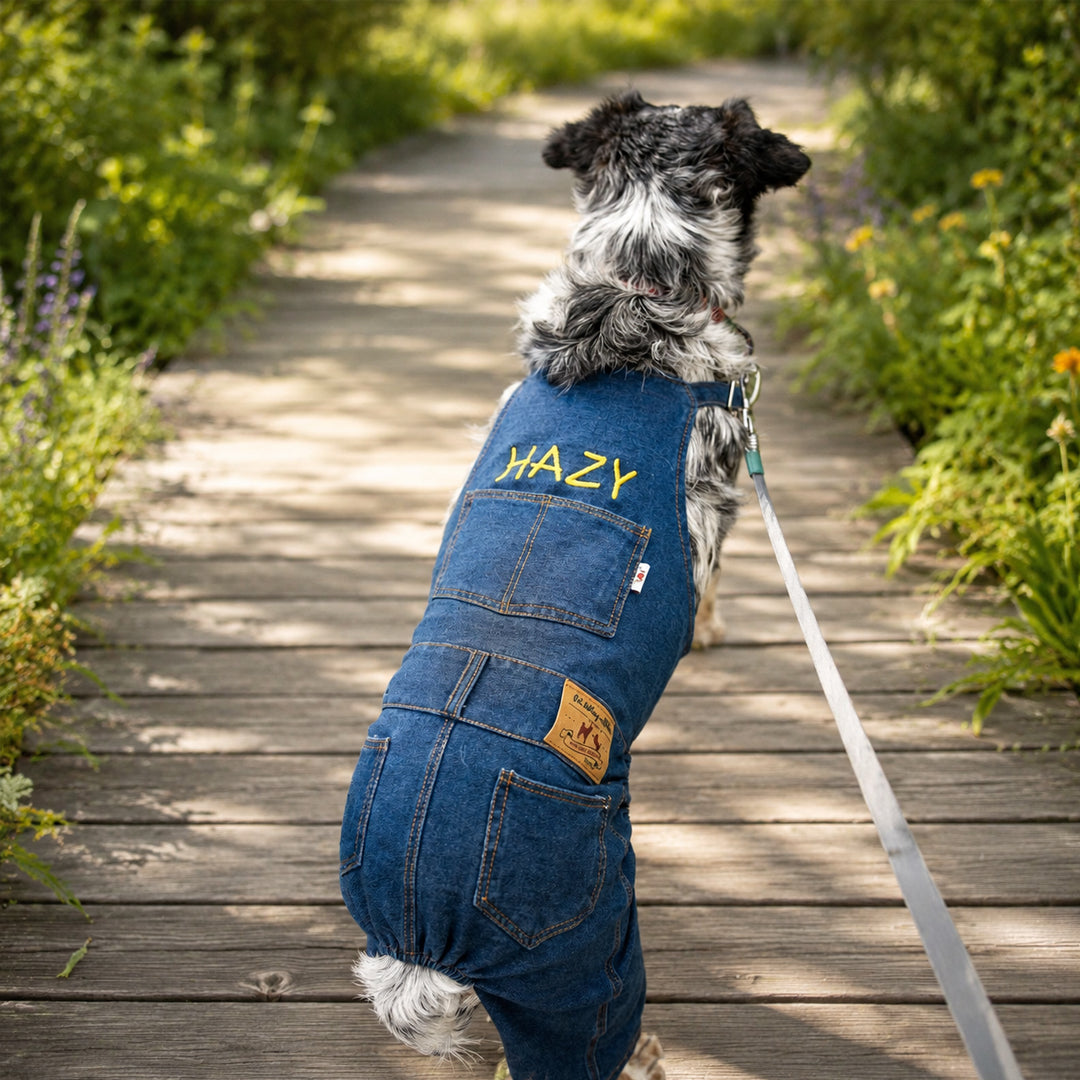 Personalized Embroidered Name Dog Denim Overalls