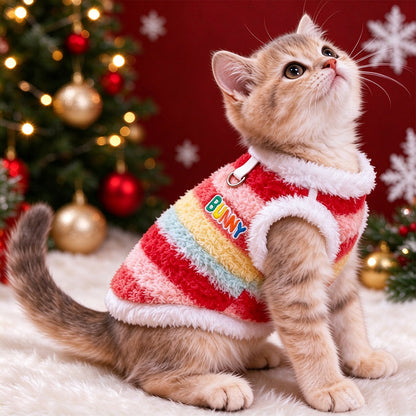Fleece-Lined Rainbow Knitted Cotton Sweater for Dogs and Cats