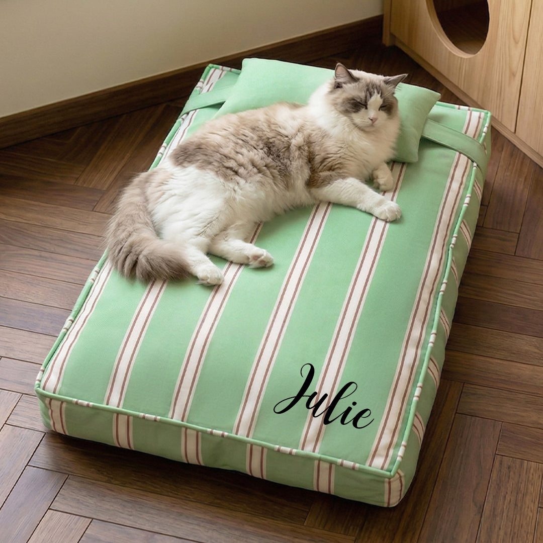 Personalized Striped Pet Bed with Pillow
