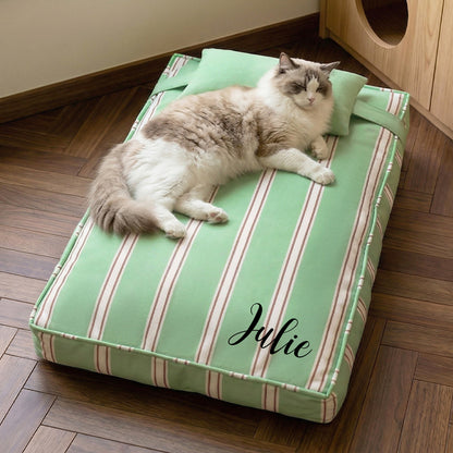 Personalized Striped Pet Bed with Pillow