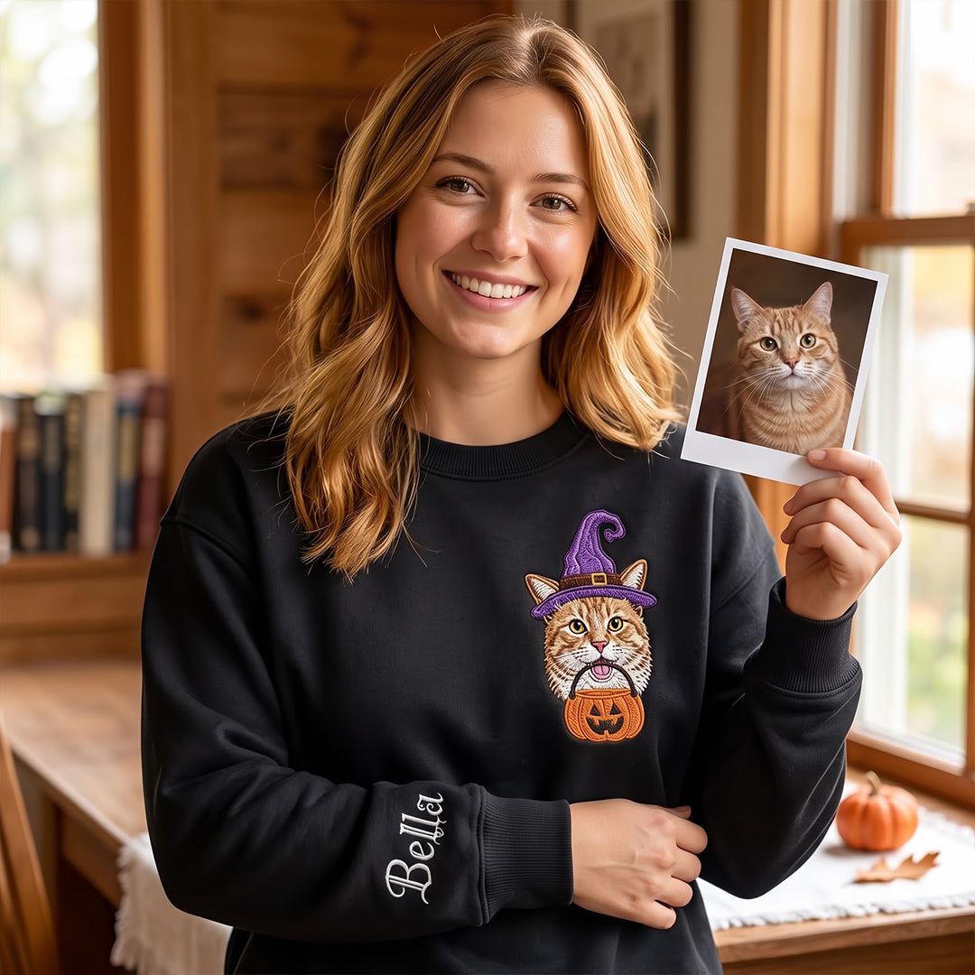 Puptailor Personalized Pet Portrait Embroidered Halloween Sweatshirt