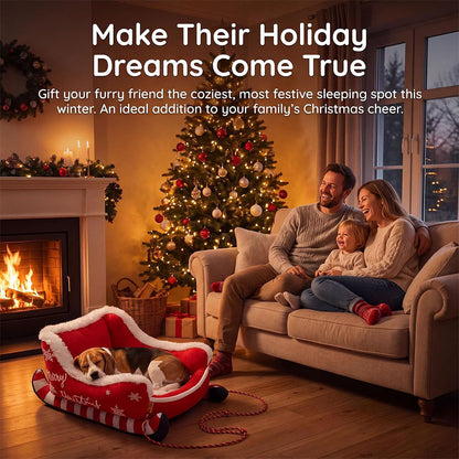Santa Sleigh Pet Bed with Plush Fur Trim