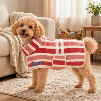 Personalized Striped Terry Pet Bathrobe with Adjustable Wrap