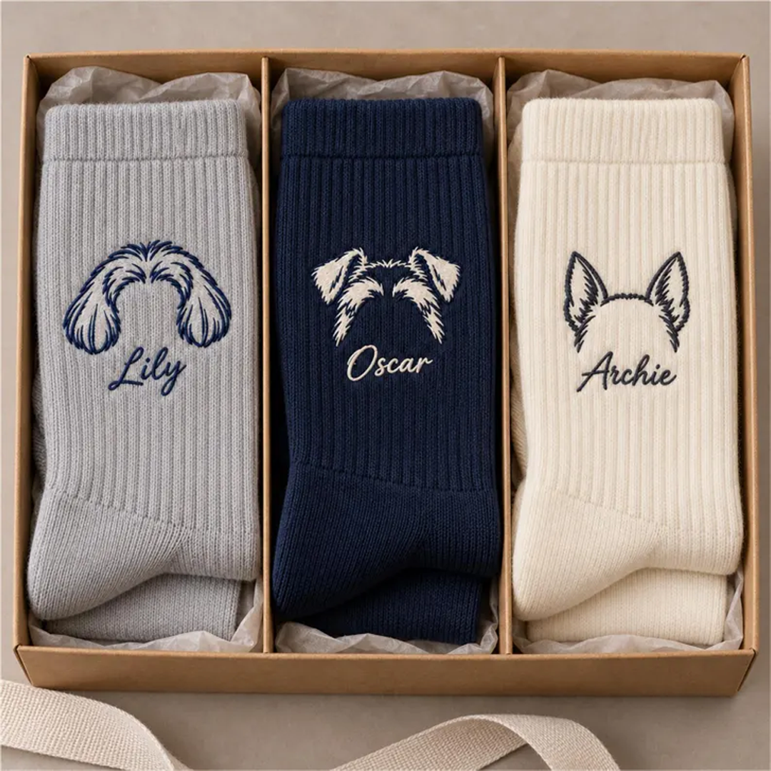 Personalized Dog Ear Embroidered Crew Socks