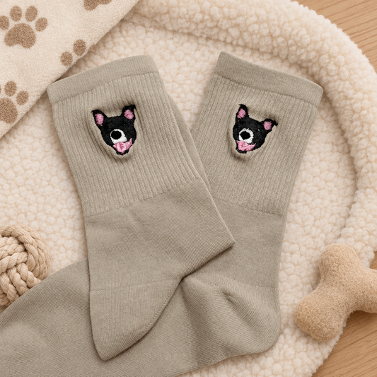 Custom Realistic Pet Portrait Crew Socks with Name