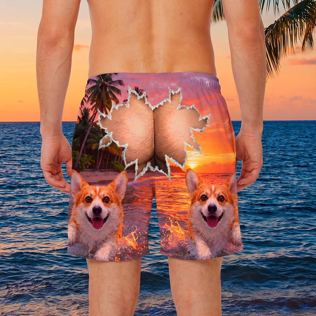 Personalized Men's Custom Dog-Face Swim Trunks