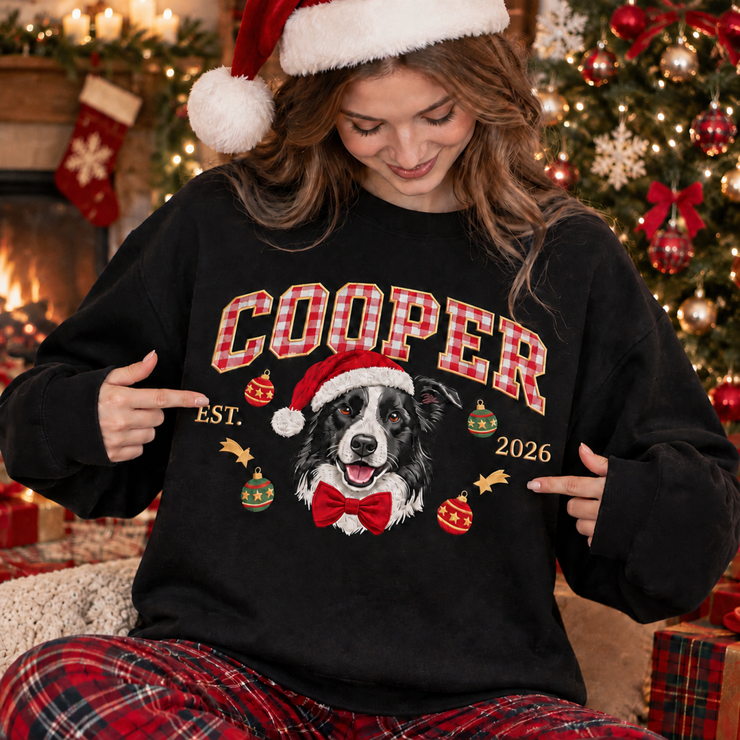 Custom Gingham Letter Pet Portrait Christmas Sweatshirt