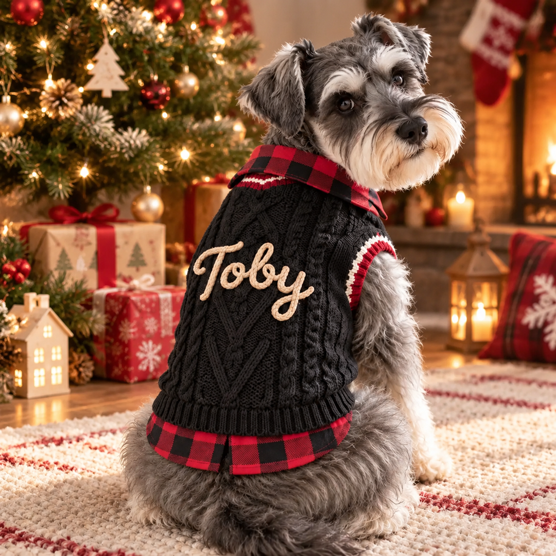 Personalized Rope Embroidery Cable Knit Plaid Pet Sweater