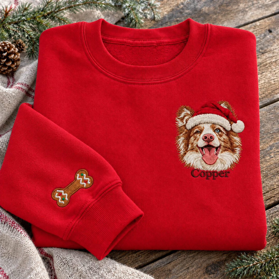 Custom Santa Hat Pet Portrait Christmas Sweatshirt