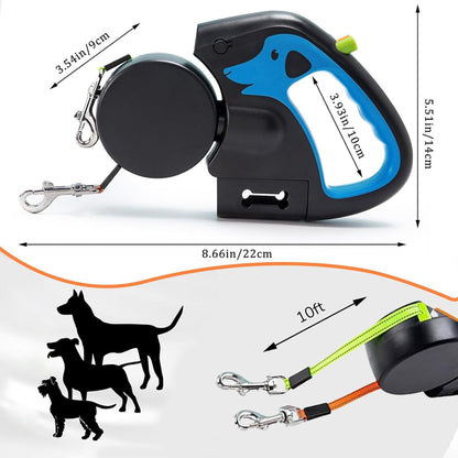 One-to-two Automatic Retractable Multi-functional Dog Leash With Lights